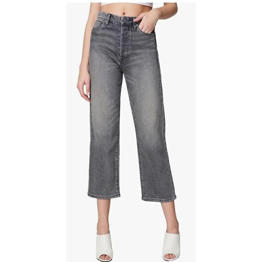 BLANKNYC] Womens Five Pocket Washed Black High Rise Straight Leg Jeans